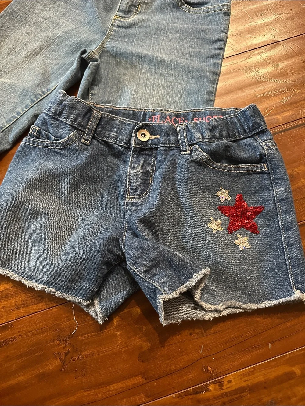 Girls Size 8 Denim Shorts Lot Children’s Place Sequin Star Bermuda 2 Pair
